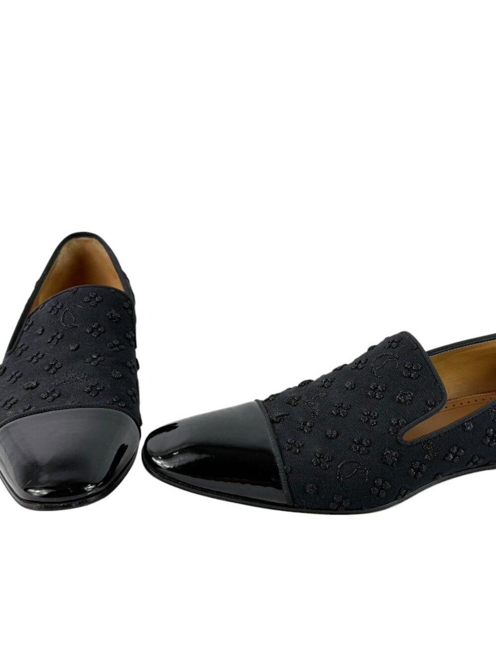 CHRISTIAN LOUBOUTIN Dandelion Black Jacquard Leather Embroidered Loafers 43-10US